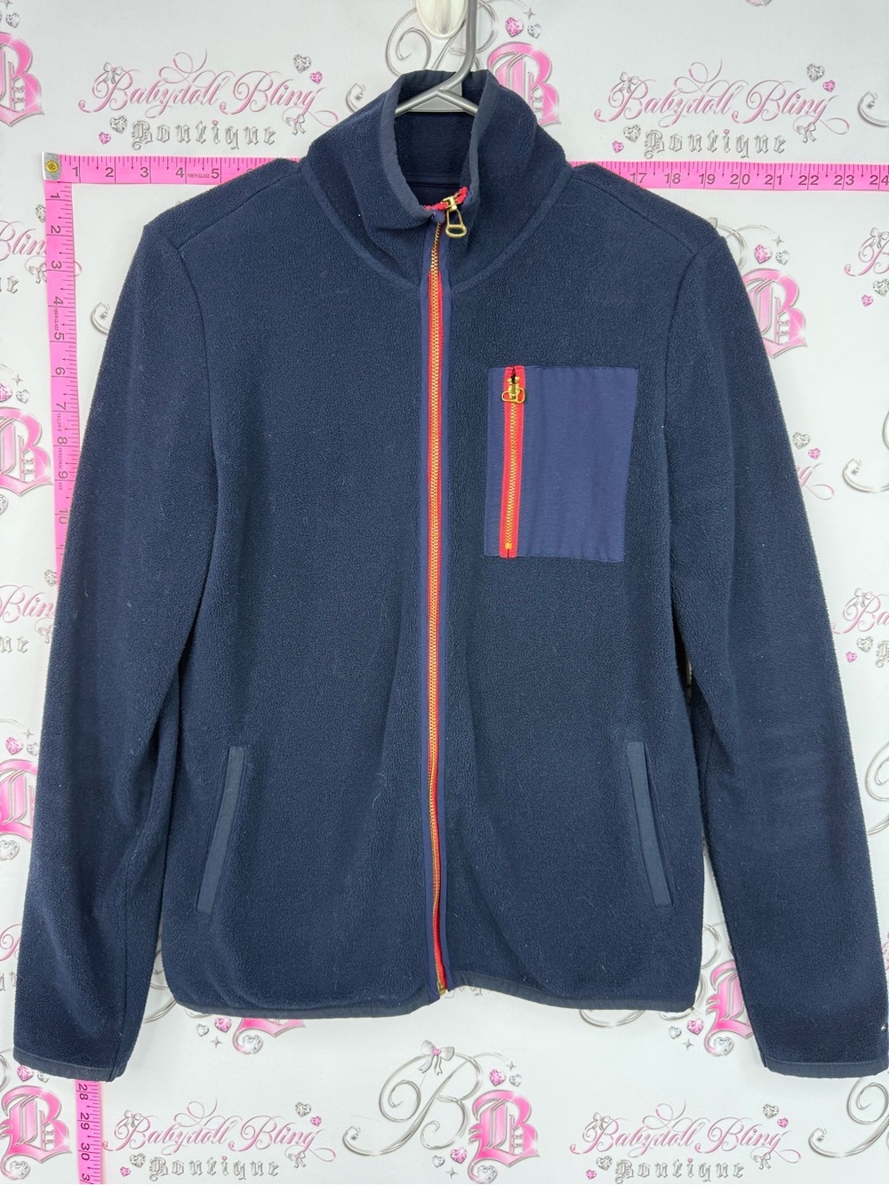 Tommy Hilfiger sweater Navy Fleece Zip Jacket with Red-Trim Chest Pocket